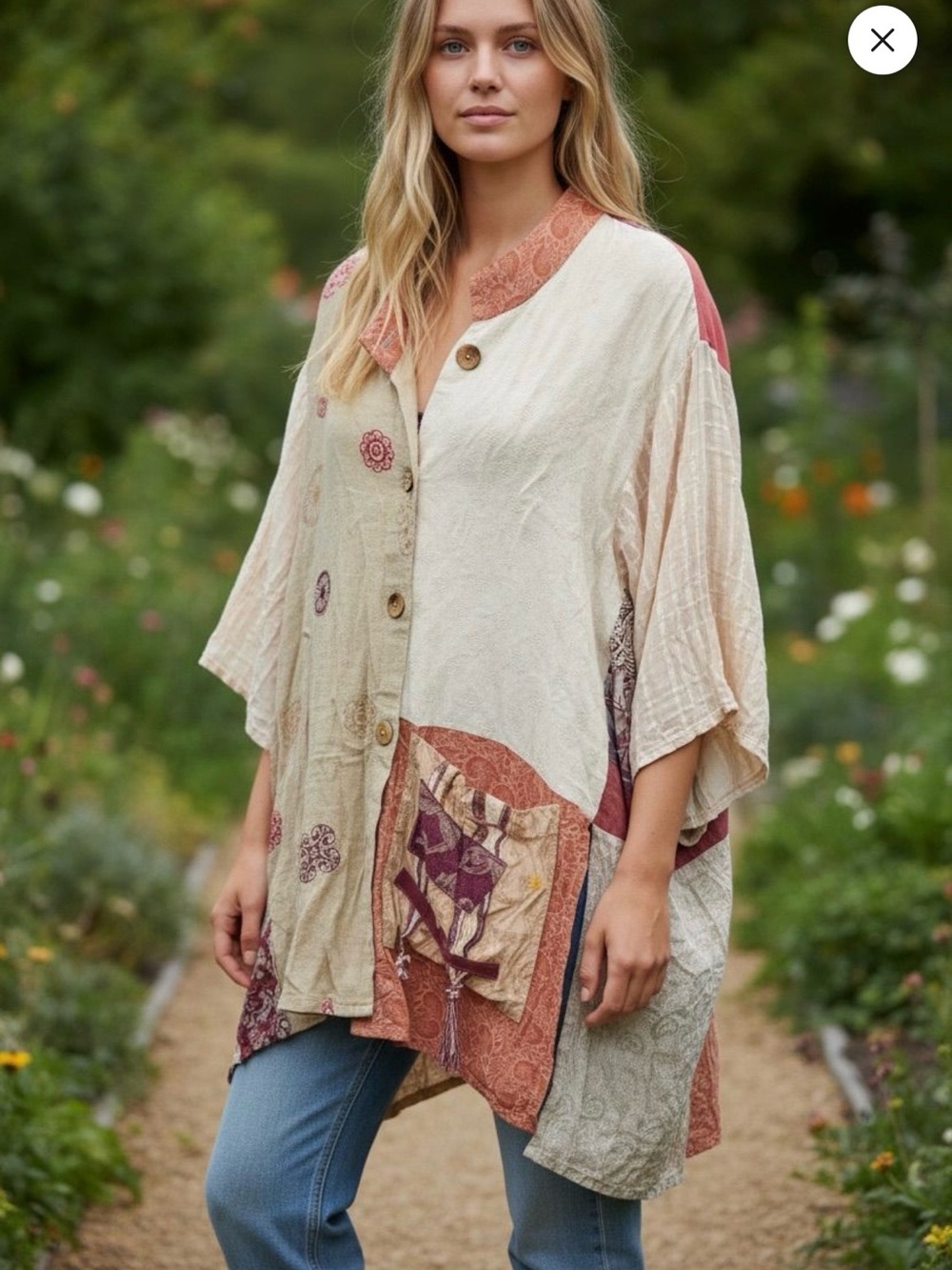 Donna Jessica Relaxed Cream Tunic with Rust & Mauve Patchwork